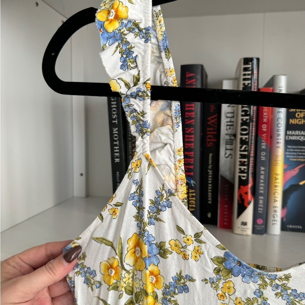 Forever 21 white yellow blue floral stretch ruched tank maxi dress romantic - Picture 4 of 6